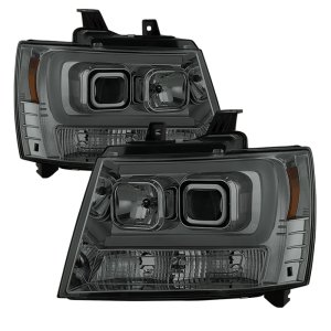Chevrolet Suburban 2500 Headlights - SPYDER - V2 Projector Light Bar DRL - Smoke - `07-`14