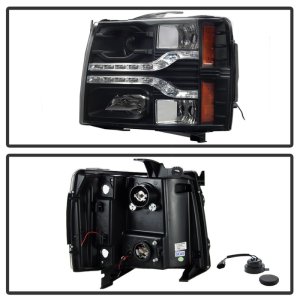 Chevrolet Silverado 1500 Headlight Set - SPYDER - Version 2, LED DRL, Projector - Black - `07-`13