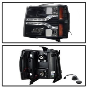 Chevrolet Silverado 1500 Headlight Set - SPYDER - Version 2, LED DRL, Projector - Black - `07-`13