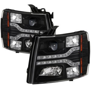 Chevrolet Silverado 1500 Headlight Set - SPYDER - Version 2, LED DRL, Projector - Black - `07-`13