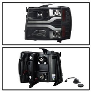 Chevrolet Silverado 1500 Headlights - SPYDER - Version 3 Projector Headlights, LED DRL - Black - `07-`13