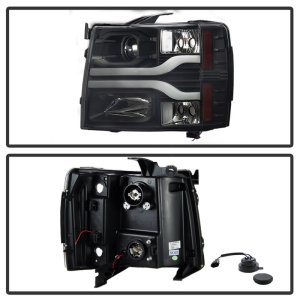 Chevrolet Silverado 1500 Headlights - SPYDER - Version 3 Projector Headlights, LED DRL - Black - `07-`13