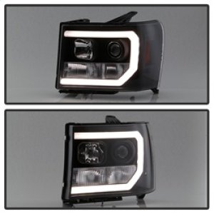 GMC Sierra Headlights - SPYDER - Version 2, Light Bar DRL LED - Black - `07-`13