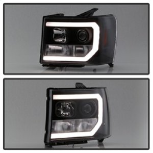 GMC Sierra Headlights - SPYDER - Version 2, Light Bar DRL LED - Black - `07-`13