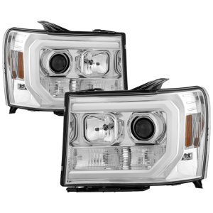 GMC Sierra Headlights - SPYDER - Projector, Version 2, Light Bar DRL LED - Chrome - `07-`13