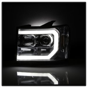 GMC Sierra Headlights - SPYDER - Projector, Version 2, Light Bar DRL LED - Chrome - `07-`13