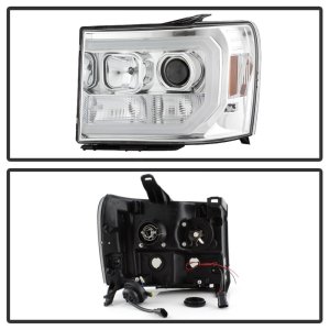 GMC Sierra Headlights - SPYDER - Projector, Version 2, Light Bar DRL LED - Chrome - `07-`13