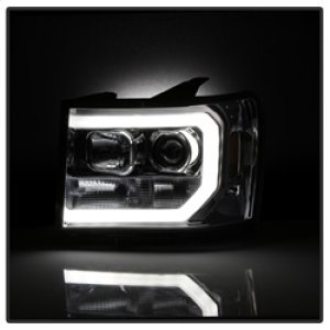 GMC Sierra Headlights - SPYDER - Projector, Version 2, Light Bar DRL LED - Chrome - `07-`13