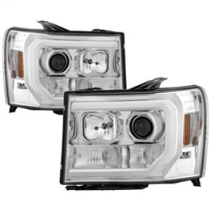 GMC Sierra Headlights - SPYDER - Projector, Version 2, Light Bar DRL LED - Chrome - `07-`13