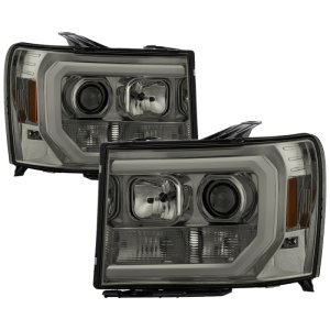 GMC Sierra Headlights - SPYDER - V2 Projector Light Bar DRL LED - Smoke - `07-`13