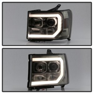 GMC Sierra Headlights - SPYDER - V2 Projector Light Bar DRL LED - Smoke - `07-`13