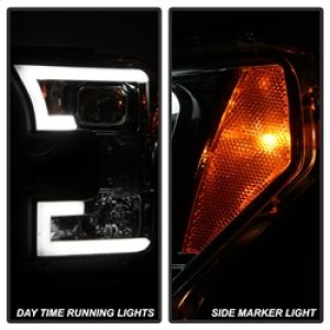 Ford F-150 Headlights - SPYDER - Projector, Light Bar DRL LED - Smoke - `15-`17