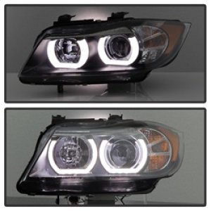 BMW 3 Series Headlights - SPYDER - DRL LED Projector Headlights, Version 2 - Black - `06-`08
