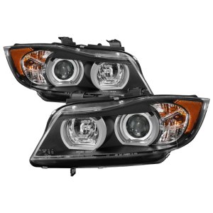 BMW 3 Series Headlights - SPYDER - DRL LED Projector Headlights, Version 2 - Black - `06-`08