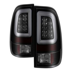 Ford F-250 LED Tail Lights - Rear - SPYDER - Light Bar LED, Version 3 - Black Smoke - `97-`03