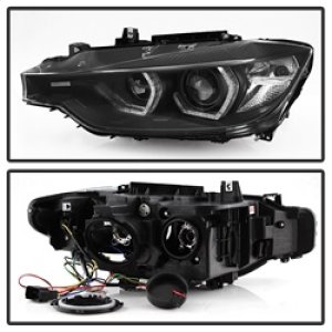 BMW 3 Series Headlights - Front - SPYDER - Projector + LED DRL - Black - `12-`14