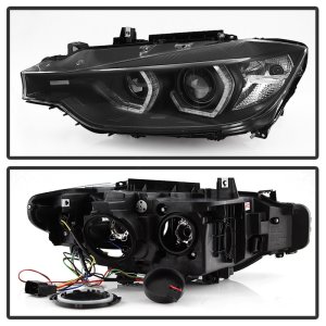 BMW 3 Series Headlights - Front - SPYDER - Projector + LED DRL - Black - `12-`14