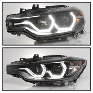 BMW 3 Series Headlights - Front - SPYDER - Projector + LED DRL - Black - `12-`14
