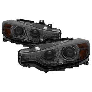 BMW 3 Series Headlights - SPYDER - Projector, LED DRL, Bulbs Included - Smoke - `12-`14