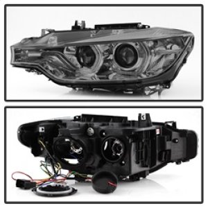 BMW 3 Series Headlights - SPYDER - Projector, LED DRL, Bulbs Included - Smoke - `12-`14