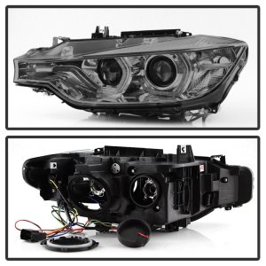 BMW 3 Series Headlights - SPYDER - Projector, LED DRL, Bulbs Included - Smoke - `12-`14