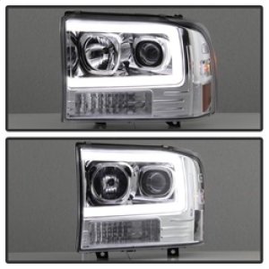 Ford F-250 Super Duty Headlights - SPYDER - Light Bar Projector - Chrome - `99-`04