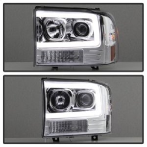 Ford F-250 Super Duty Headlights - SPYDER - Light Bar Projector - Chrome - `99-`04
