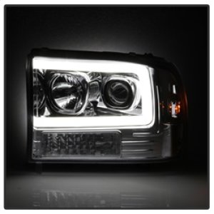 Ford F-250 Super Duty Headlights - SPYDER - Light Bar Projector - Chrome - `99-`04