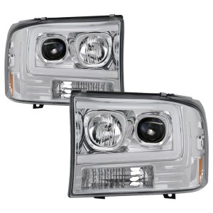 Ford F-250 Super Duty Headlights - SPYDER - Light Bar Projector - Chrome - `99-`04