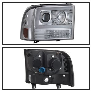 Ford F-250 Super Duty Headlights - SPYDER - Light Bar Projector - Chrome - `99-`04