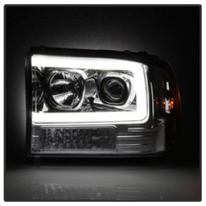 Ford F-250 Super Duty Headlights - SPYDER - Light Bar Projector - Chrome - `99-`04
