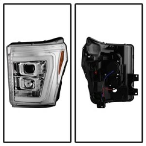 Ford F-250 Headlights - SPYDER - Projector Headlights V2, Light Bar DRL - Chrome - `11-`16