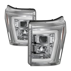 Ford F-250 Headlights - SPYDER - Projector Headlights V2, Light Bar DRL - Chrome - `11-`16