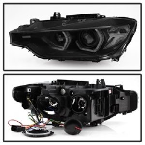 BMW 3 Series Headlights - Front - SPYDER - Projector + LED DRL - Black Smoke - `12-`14