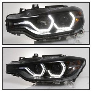 BMW 3 Series Headlights - Front - SPYDER - Projector + LED DRL - Black Smoke - `12-`14
