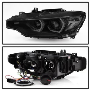 BMW 3 Series Headlights - Front - SPYDER - Projector + LED DRL - Black Smoke - `12-`14