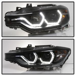 BMW 3 Series Headlights - Front - SPYDER - Projector + LED DRL - Black Smoke - `12-`14