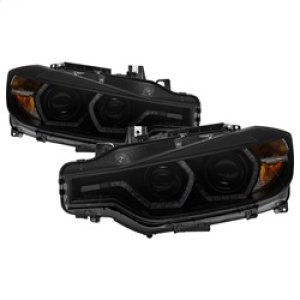 BMW 3 Series Headlights - Front - SPYDER - Projector + LED DRL - Black Smoke - `12-`14