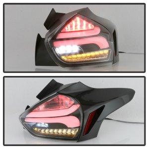 Ford Focus Hatchback LED Tail Lights - SPYDER - Sequential/Indicator/Reverse LED - Black - `15-`17