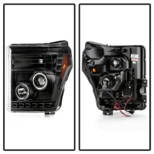 Ford Super Duty Headlights - SPYDER - Projector LED Halo DRL - Black - `11-`16
