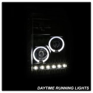 Ford Super Duty Headlights - SPYDER - Projector LED Halo DRL - Black - `11-`16