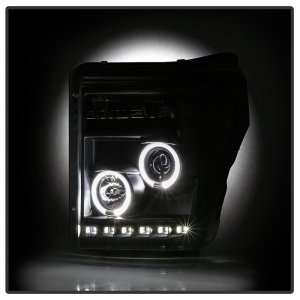 Ford Super Duty Headlights - SPYDER - Projector LED Halo DRL - Black - `11-`16