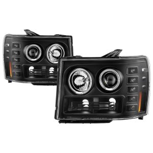 GMC Sierra Denali Headlights - SPYDER - LED Halo Projector - Black - `08-`13