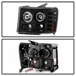 GMC Sierra Denali Headlights - SPYDER - LED Halo Projector - Black - `08-`13