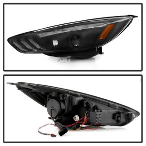 Ford Focus Headlights - SPYDER - Projector Sequential Turn Signal Light Bar - Black - `15-`18