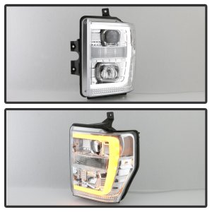 Ford F-250 Headlights - SPYDER - Version 2 - Switch Back Light Bar - Chrome - Chrome - `08-`10