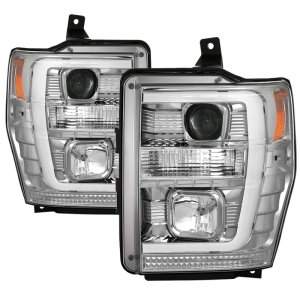 Ford F-250 Headlights - SPYDER - Version 2 - Switch Back Light Bar - Chrome - Chrome - `08-`10