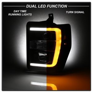 Ford F-250 SD Headlights - SPYDER - Projector Version 2 with Switch Back Light Bar - Black - `08-`10