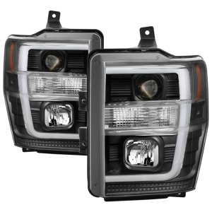 Ford F-250 SD Headlights - SPYDER - Projector Version 2 with Switch Back Light Bar - Black - `08-`10