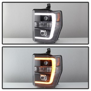 Ford F-250 SD Headlights - SPYDER - Projector Version 2 with Switch Back Light Bar - Black - `08-`10